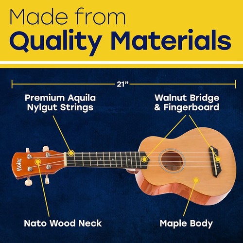 Hola! Soprano Ukulele Natural Wood w/Picks Strap & Canvas Carry Bag (RRP £29.95) - Picture 4 of 6