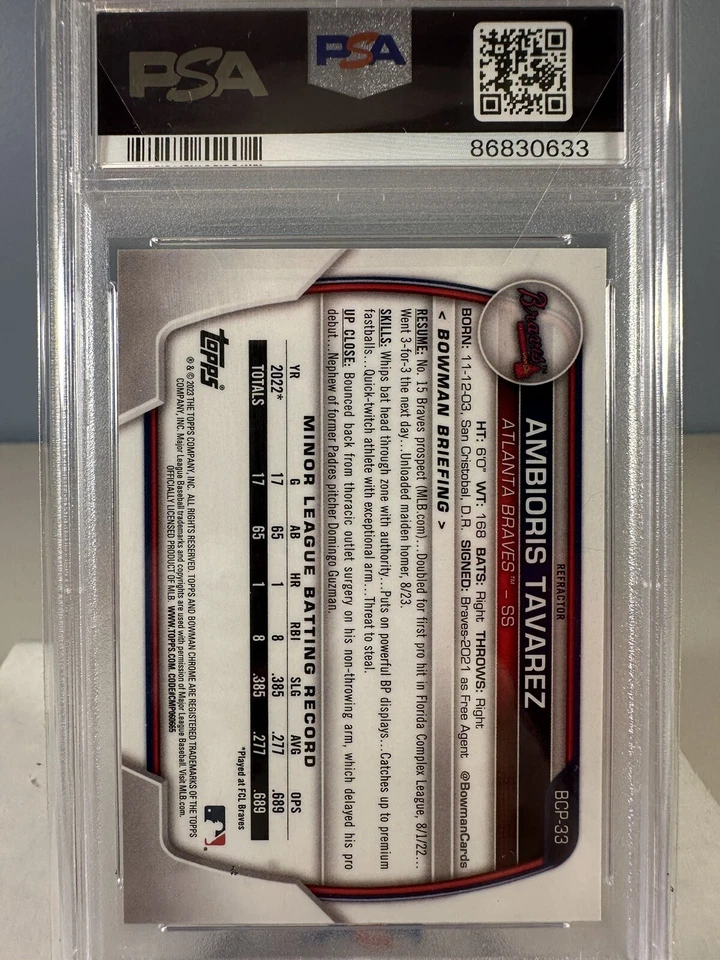 2023 Bowman Chrome Ambioris Tavarez 1st Bowman Lunar Glow Refractor PSA 10 BCP33 - Image 2 of 3