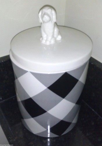 ADAM LIPPES x Target 'Black + White Plaid' Ceramic Dog Treat Canister / Jar NEW! - Picture 7 of 13