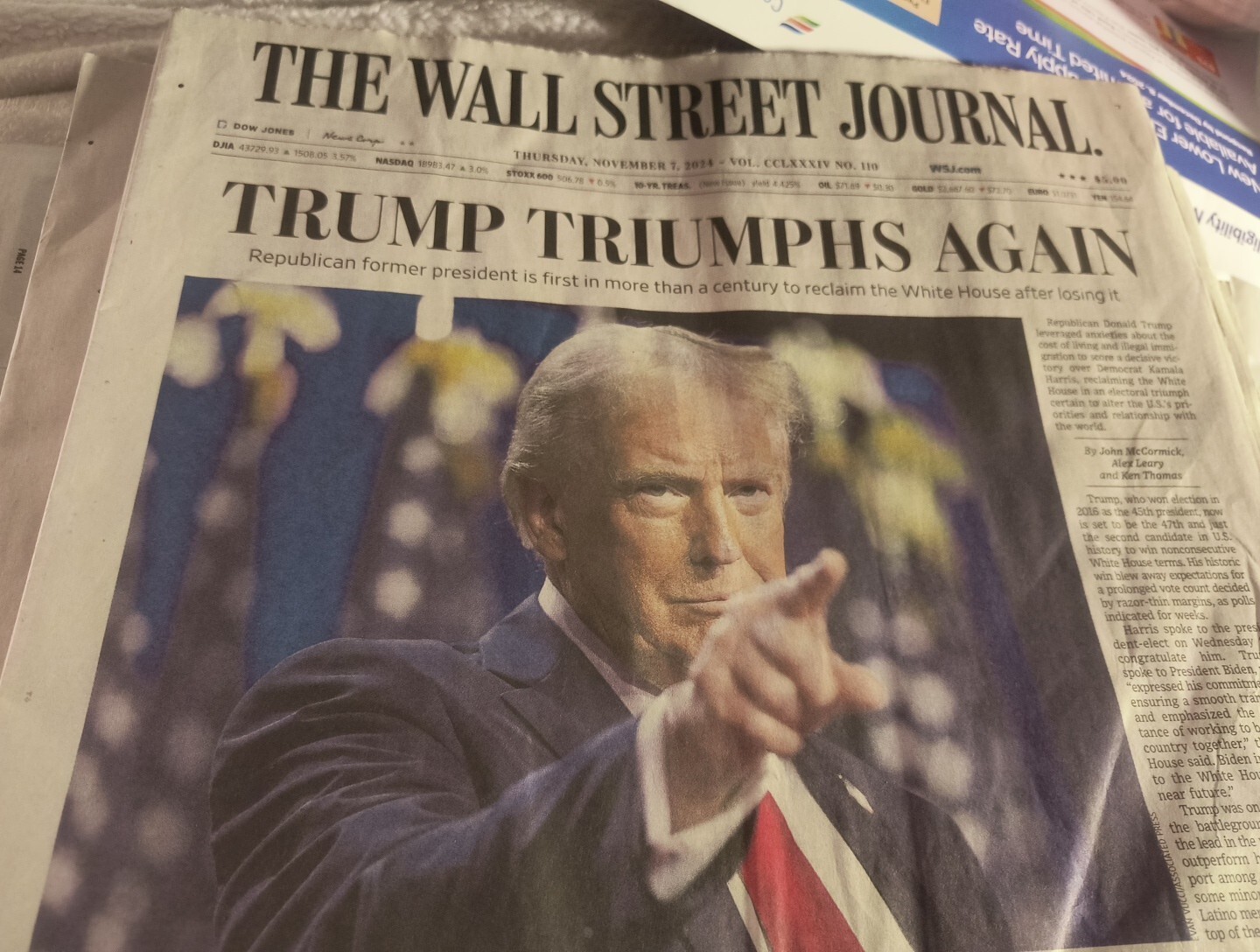 The Wall Street Journal "Trump Triumphs Again" November 7, 2024