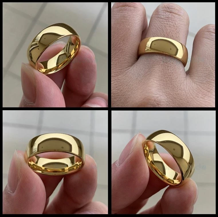 Banda/anillo de boda de esmalte alto sólido en forma de D relleno de oro amarillo de 9 quilates de 6 mm u 8 mm Foto 3 de 4