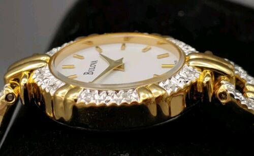 Bulova Uhr echt Diamant 98R06 Damen rund gold 23mm Swiss 4 Jewel Neu mit Etikett Vintage - Bild 2 von 16