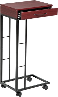 Narrow Table Side Sofa Drawer Wood Top Metal Frame Slim End Table rolling wheels