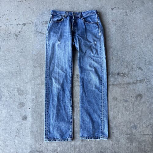 Levi's 501 Straight Fit Button Fly Jeans Mens 31 x 32 Blue Y2K Vtg - Afbeelding 1 van 7