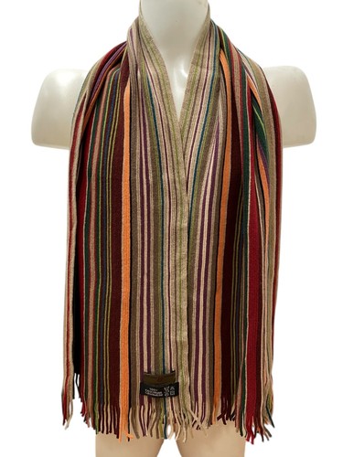 LUCIANO BARBERA 100% CASHMERE Men's Scarf Multicoloured Striped Fringe