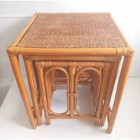 Vintage Retro Nest of Tables Bamboo Rattan Tiki Boho Side Coffee Plant Stands