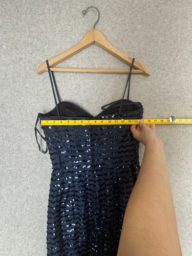 VTG 90s Jenna Benjamin Navy Sequin Wiggle Bodycon Cami Mini Dress Sz 10 Cocktail - Picture 11 of 11