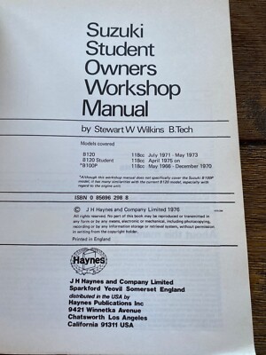 Suzuki student and B 100 P 188cc 2 stroke 1967 and later repair