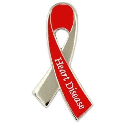 Heart Disease Pin Awareness Month February Red Silver Ribbon with Lettering New - Picture 5 of 6
