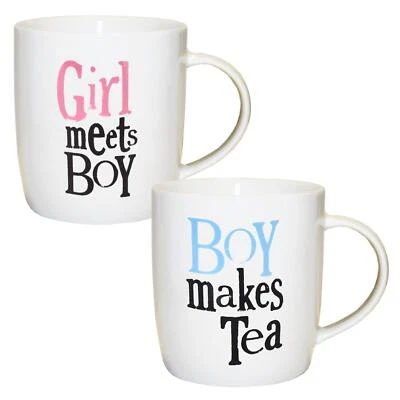 THE BRIGHT SIDE Wedding / Anniversary Mug Set - Girl meets Boy / Boy makes Tea