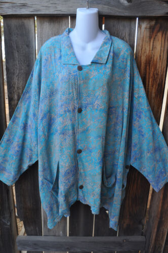 SALE! ART TO WEAR LAGENLOOK 702 TUNIC/JACKET IN AZURE BY MISSION CANYON,90"B,OS+