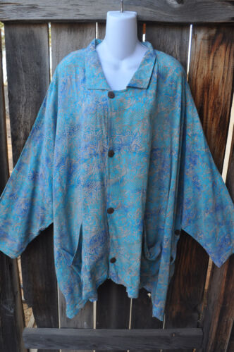 SALE! ART TO WEAR LAGENLOOK 702 TUNIC/JACKET IN AZURE BY MISSION CANYON,90"B,OS+ - Picture 1 of 4