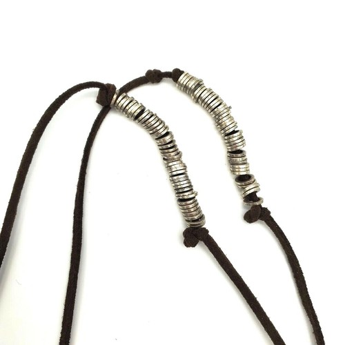Agate Necklace Blue Green Waves Dark Brown Rope Chain Ethnic Bohemian 34 inch - Picture 6 of 7