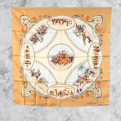 HERMES Carre 90 CAVALIERS PEULS Silk Scarf Brown W 90cm Japan [Used]			