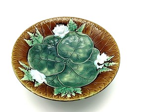 Rare-Antique-Victorian-Robert-Holdcroft-Majolica-water-Lily-Compote-1870-Signed
