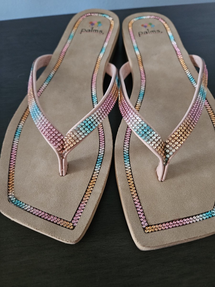 Sandales Flip Flop Palms - Taille 8M, Argenté Avec Clous - État Occasion