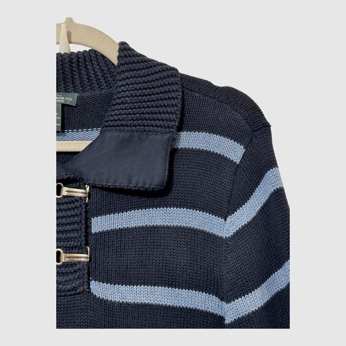 LRL Lauren Jeans Co Womens Cable Knit Sweater L Blue Stripe Metal Toggles VTG - Picture 10 of 17