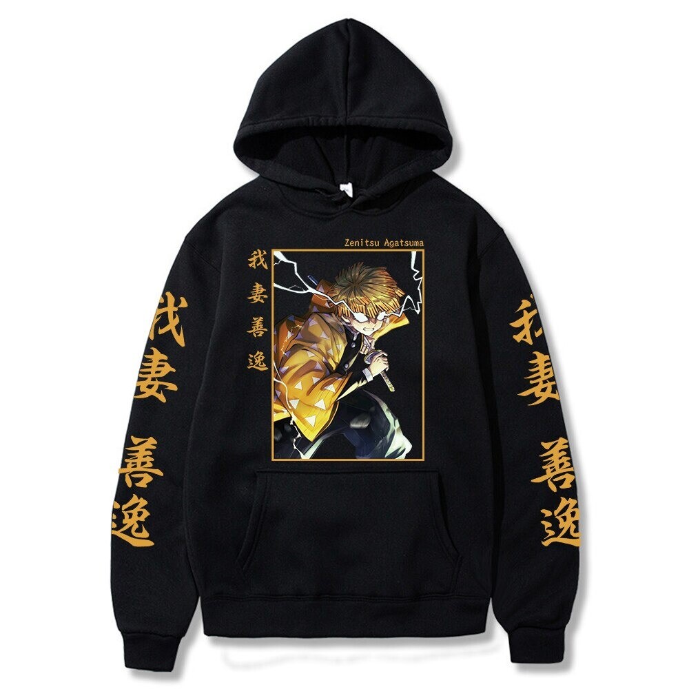 Demon Slayer Agatsuma Zenitsu Hoodie Anime Men Women Cosplay