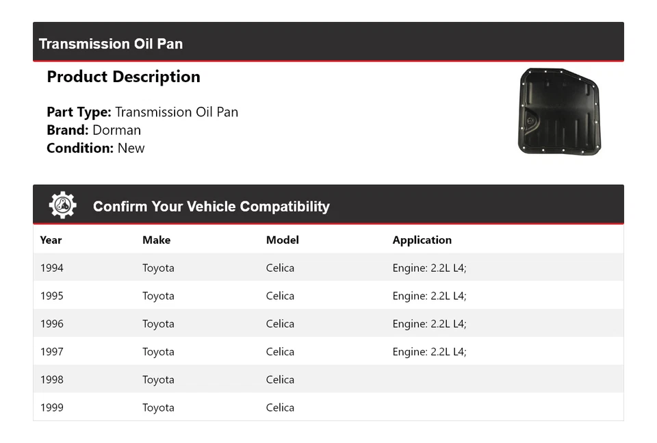 Para Toyota Celica Dorman 1994-1999 transmisión cárter de aceite 1995 1996 1997 1998 Foto 2 de 4