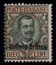 Érythrée 1916 Sass. 40 Neuf * MH 100% Roi Victor E. III, 10 Lires