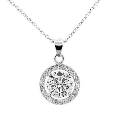 Cate And Chloe Blake 18k Halo Pendant Necklace Simulated Crystals For Women 
