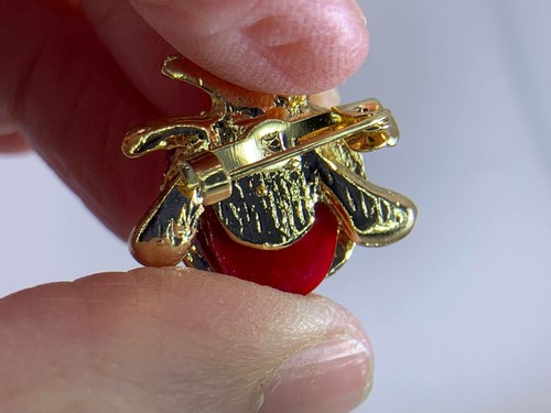Ladybug Red Body Fuchsia Rhinestone Gold Pin Brooch V-3568 - Picture 3 of 3