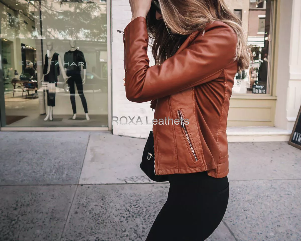 Ladies Casual Pure Dark Green Elegant Leather Jacket