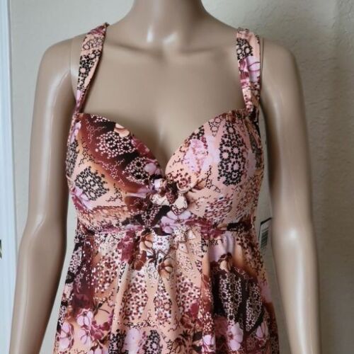 Torrid Medaillon rosa Blumen Push-up Tankini Schwimmen Baden Top nur Größe 0 D/DD - Bild 2 von 10