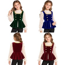 Girls Costume Medieval Vest Fitted Waist Wasitcoat Sleeveless Victorian Stage