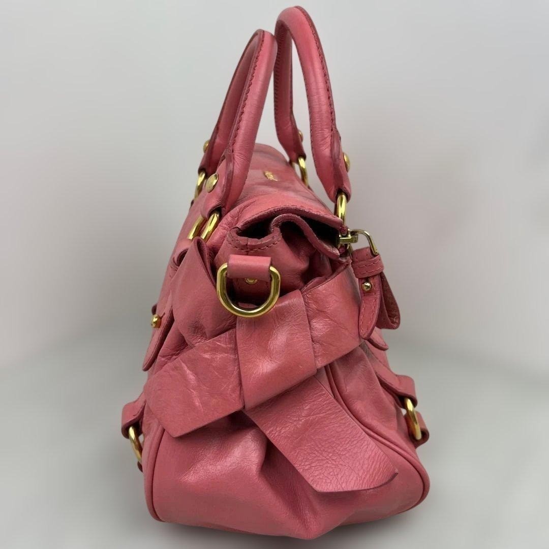 Miu Miu Vitello Lux Ribbon 2Way Bag Pink Leather Shoulder Handbag