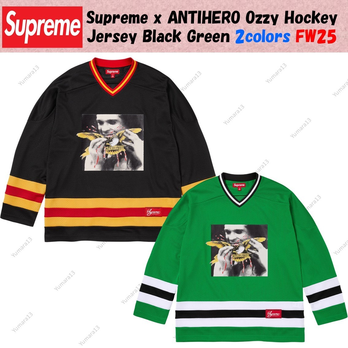 Supreme / Anti Hero Ozzy Hockey Jersey！ Supreme x ANTIHERO Ozzy Hockey Jersey Black Green 2colors FW25 | eBay