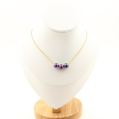 Minerali e Pietre Précieuses. Collana 3 Perle Ematite Multicolore 8 Mm. Cha