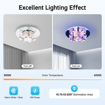 Modern Crystal LED Ceiling Lamp Flush Mount Chandelier Living Room Light Fixture