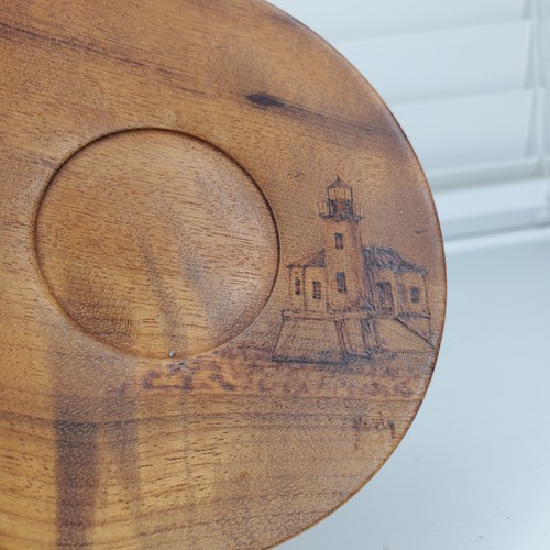 Wooden Cup And Saucer Myrtlewood The Station Bandon OR Signed By Judy - Picture 7 of 20