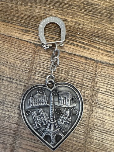 Original Paris Heart Shaped Double Sided Metallic Paris Keychain - Picture 2 of 8
