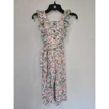Girls Floral Ruffle Jumpsuit Belted Wide Leg Kids Size 4-5 Boutique Romper 4