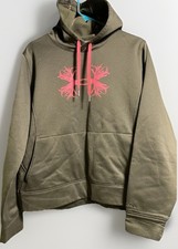 Under Armour Women's XL Marine OD Green Pink Antler Graphic Hoodie Sweatshirt