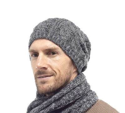 i-Smalls Herren Stylische Zopfmuster Beanie Mütze ODER Schal ODER Beanie Mütze mit Schal