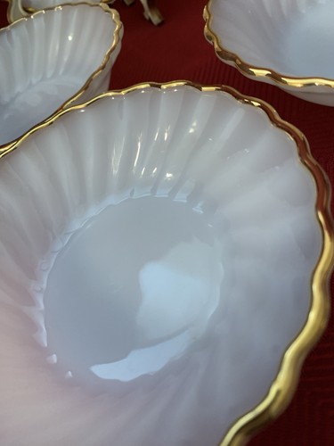 Set 7 Anchor Hocking Swirl 4.5” Berry Bowl White w/ Gold Trim Heat Resistant USA - Picture 15 of 20