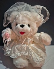Bride White Teddy Bear Stuffed Plush Wedding Lace Satin Dress Stuffed Animal