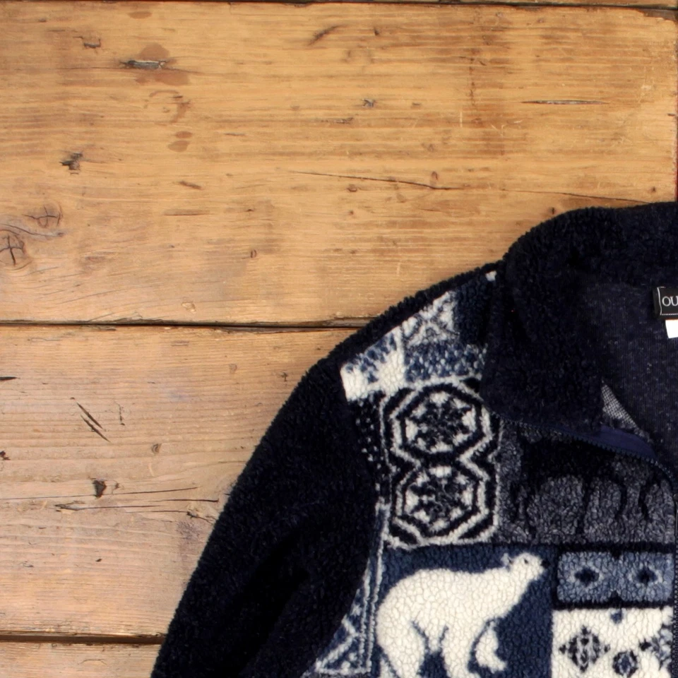 Vintage Outbrook Fleece Jacket L 90s Christmas USA Made Blue Womens - Изображение 4 из 4