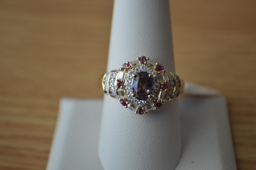1.80ct Lavender Spinel / Multi Gem Ring 18kYG Plated over Fine Silver Size 9