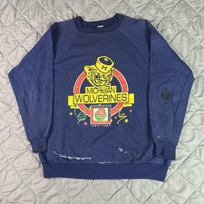 VINTAGE Trench Michigan Wolverines Sweatshirt Mens Large Blue Rose Bowl Football