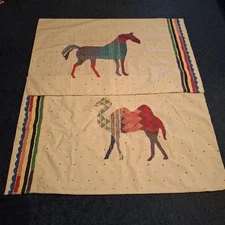 VINTAGE PILLOWCASES Wamsutta  Camel Horse Made In USA Standard Pair Southwestern