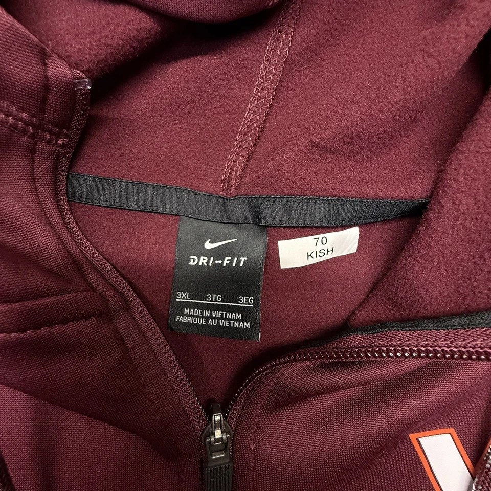 Nike Dri-Fit Virginia Tech Hokies Hoodie Men’s 3XL Maroon Full Zip NCAA - Image 2 of 4