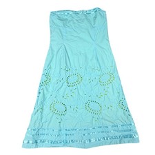 Vintage Y2K EXPRESS Strapless Embroidered Lace Mini Dress Aqua Blue Size 8
