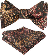Mens 2pcs UNTIED Gradient Paisley Self Bow Tie and Hanky Set