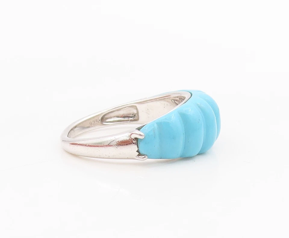 Anillo de plata de ley 925 vintage acanalado turquesa banda llamativa talla 7 RG34190 Foto 4 de 4