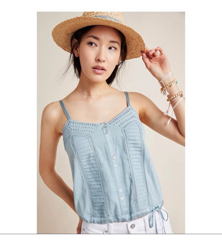 Anthropologie Tiny Natasha Light Blue Boho Tie Tank Top Medium Spaghetti Strap - Picture 1 of 10