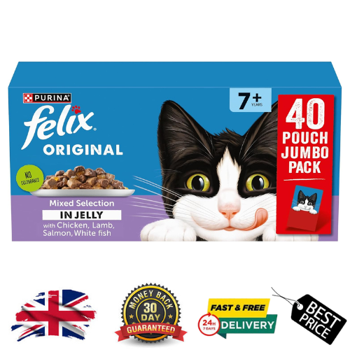 FELIX Original Senior 7+ Wet Cat Food 40x85g | Mixed Selection in Jelly Pouches